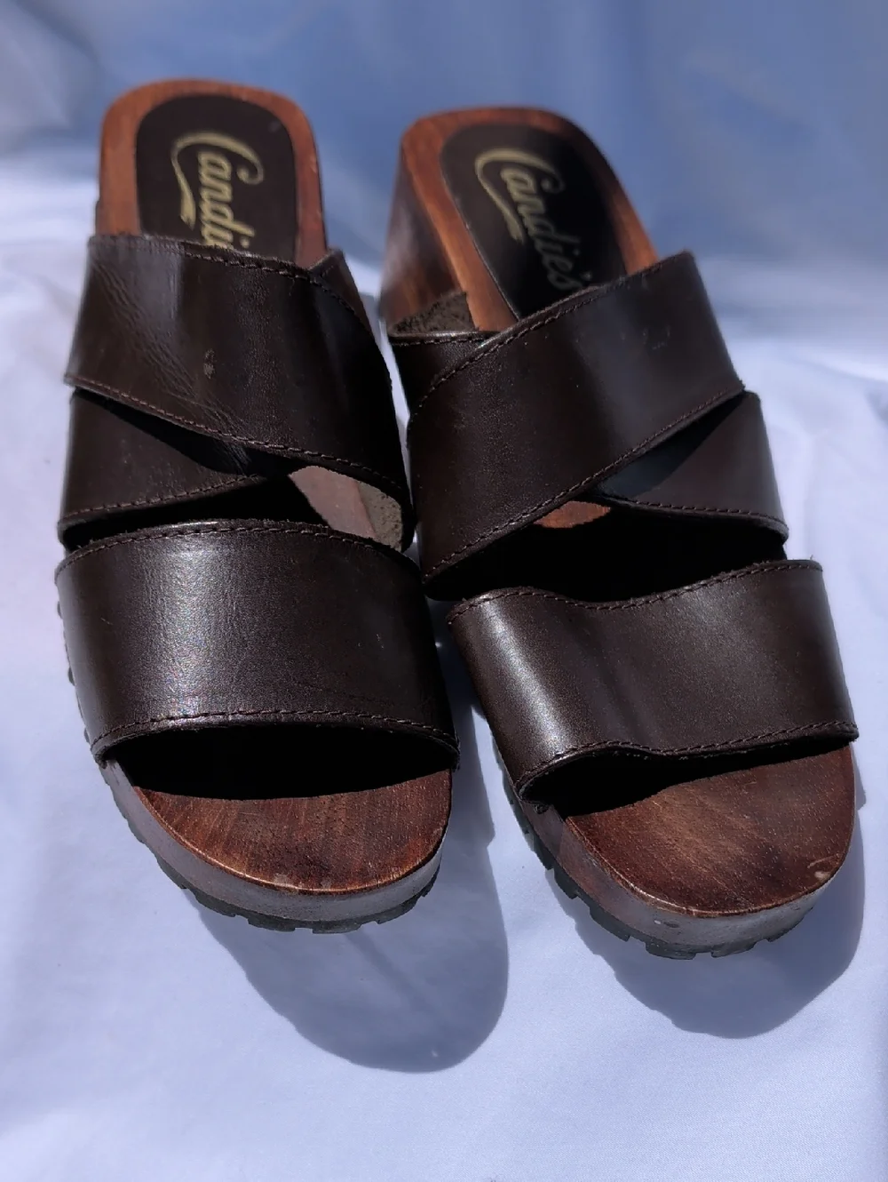 Candie's Dark Brown Women’s Leather Slide Sandals - Picture 1 of 3